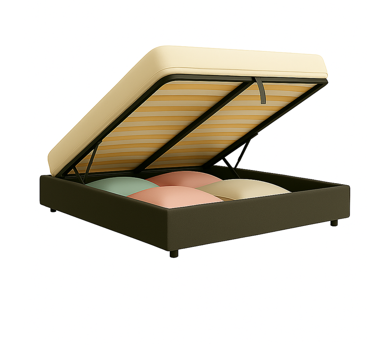 Lit Coffre 180x200cm Tissu Bouclette Gris - Espace De Rangement XXL - Sommier à Lattes Inclus