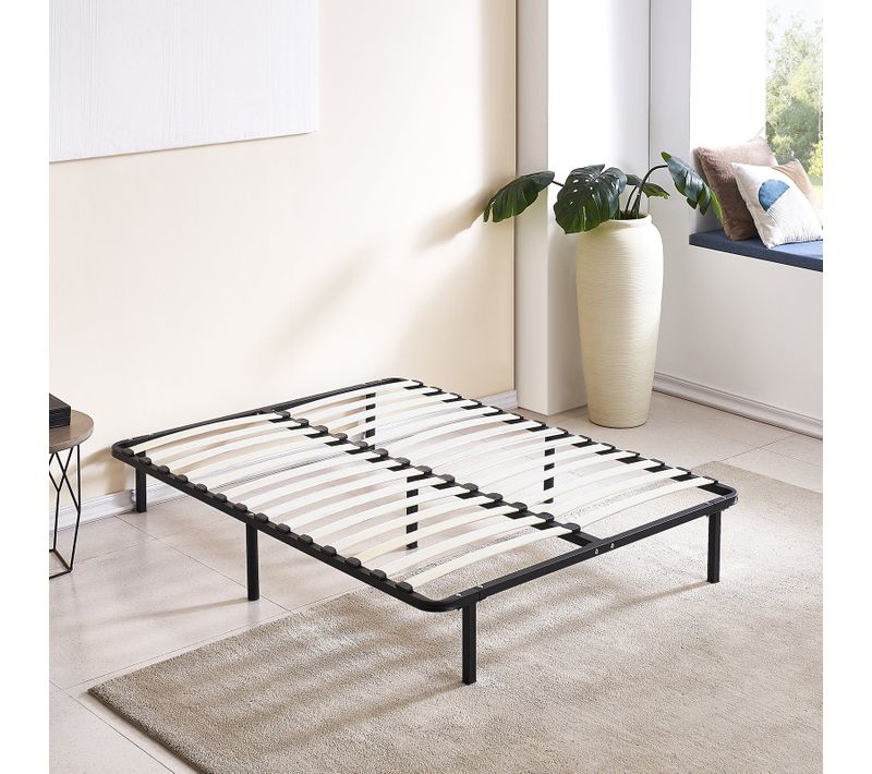 Sommier 160x200cm - Ecoflex - Résistant Et Confortable - Cadre à Lattes Renforcées - Pieds Inclus