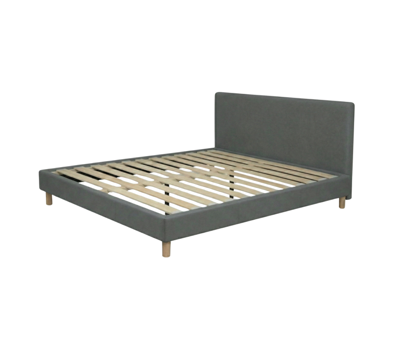 Lit Prince 140x190 cm - Gris - Robuste et confortable - Simili cuir - Tête de lit incluse