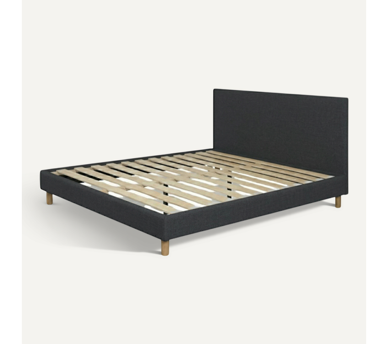 Lit Prince 140x190 cm - Tissu gris foncé - Robuste et confortable - Tête de lit incluse