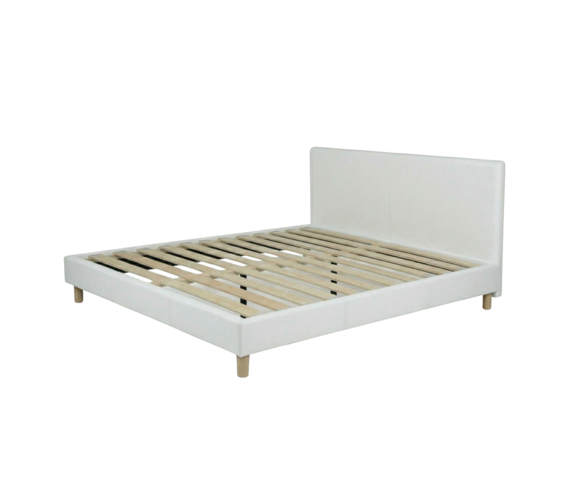 Lit Prince 160x200 cm - Blanc - Robuste et confortable - Simili cuir - Tête de lit incluse