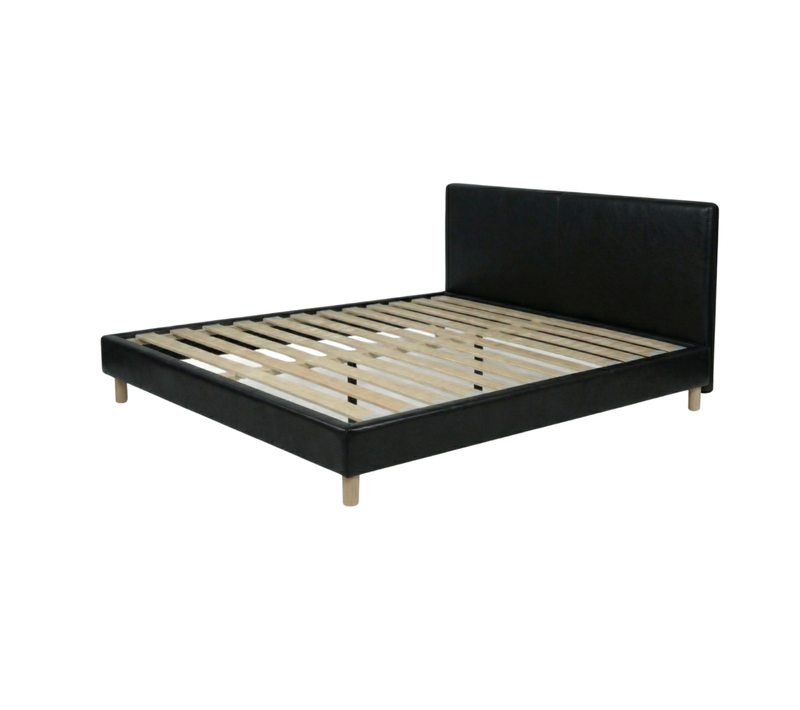 Lit Prince 90x190 cm - Noir - Robuste et confortable - Simili cuir - Tête de lit incluse