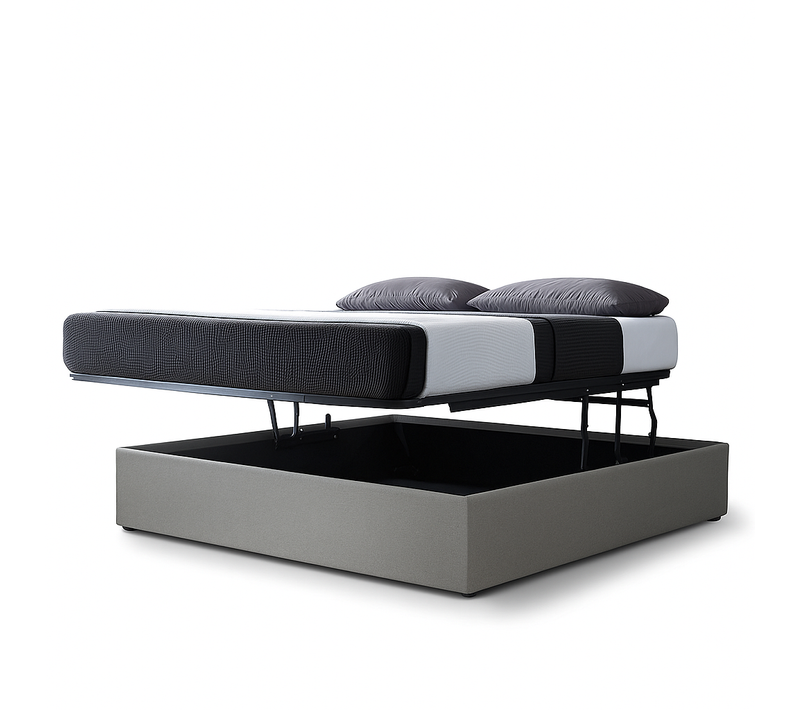 Lit Coffre Ouverture Latérale Et Frontale Tissu Gris Clair - 160 X 200 Cm