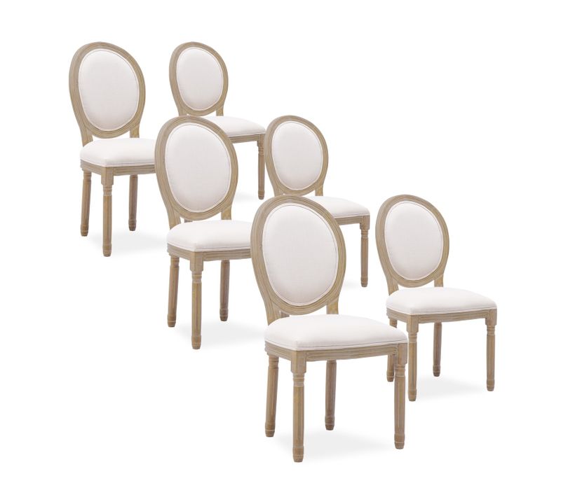 Lot De 6 Chaises Médaillon Louis Xvi Tissu Beige