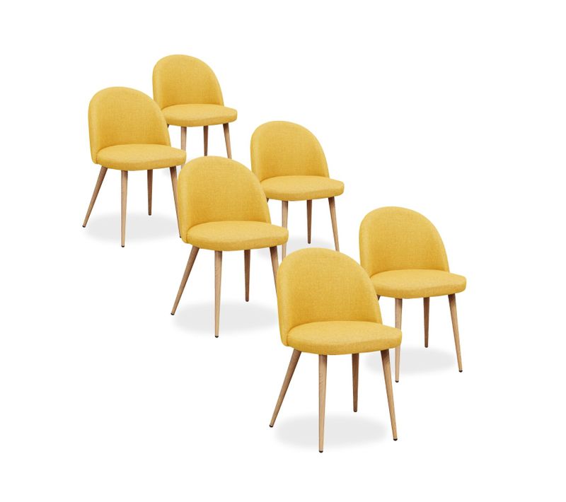 Lot De 6 Chaises Scandinaves Cecilia Tissu Jaune