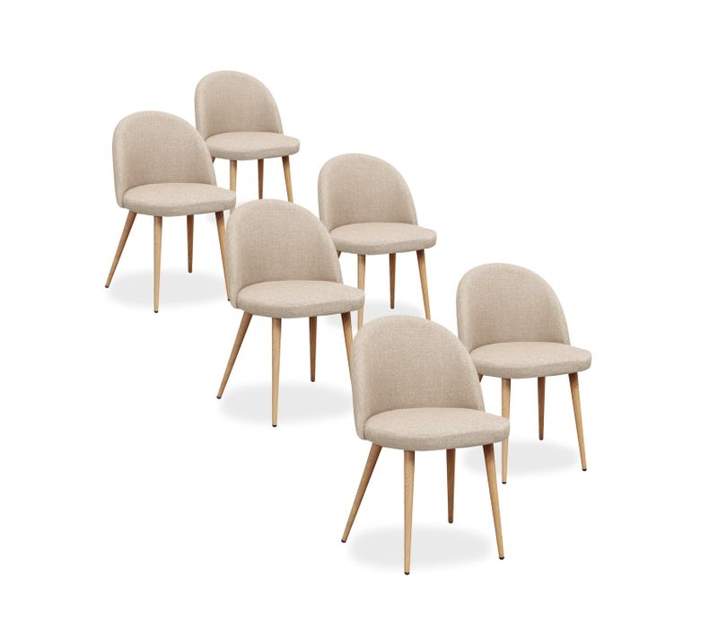 Lot De 6 Chaises Scandinaves Cecilia Tissu Beige