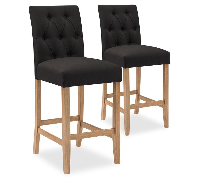 Lot De 2 Chaises De Bar En Bois Gaya Tissu Noir - H65cm