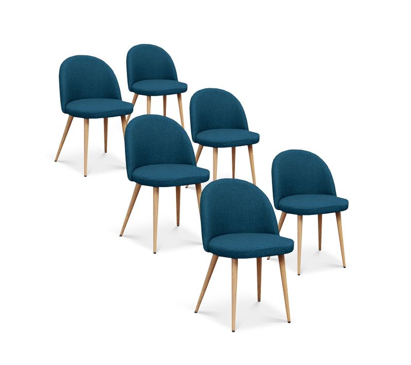 Lot De 6 Chaises Scandinaves Cecilia Tissu Bleu Canard