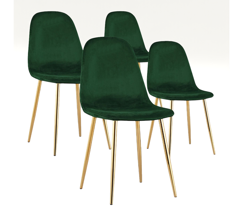 Lot De 4 Chaises Bali Velours Vert Pieds Doré