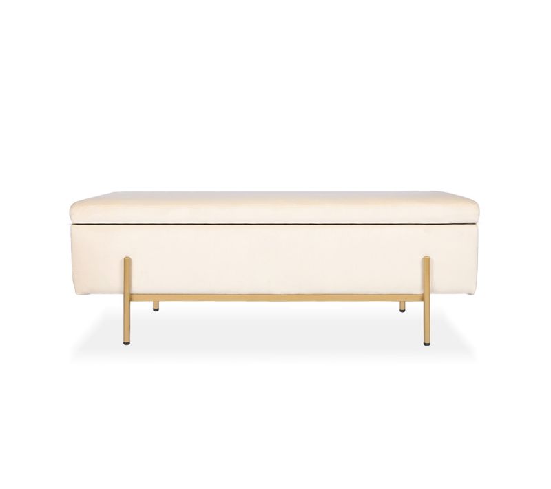 Banquette Coffre Olivia Velours Beige Pieds Doré