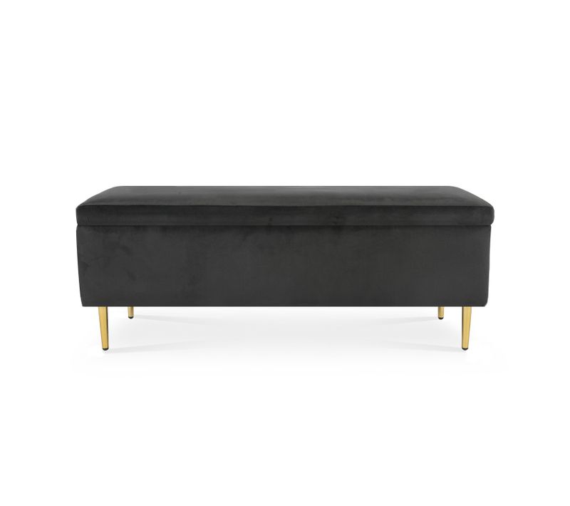 Banquette Coffre Iris Velours Noir Pieds Doré