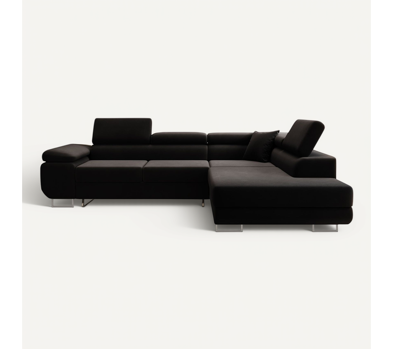 Canapé D'angle Droit Convertible Marius Velours Noir