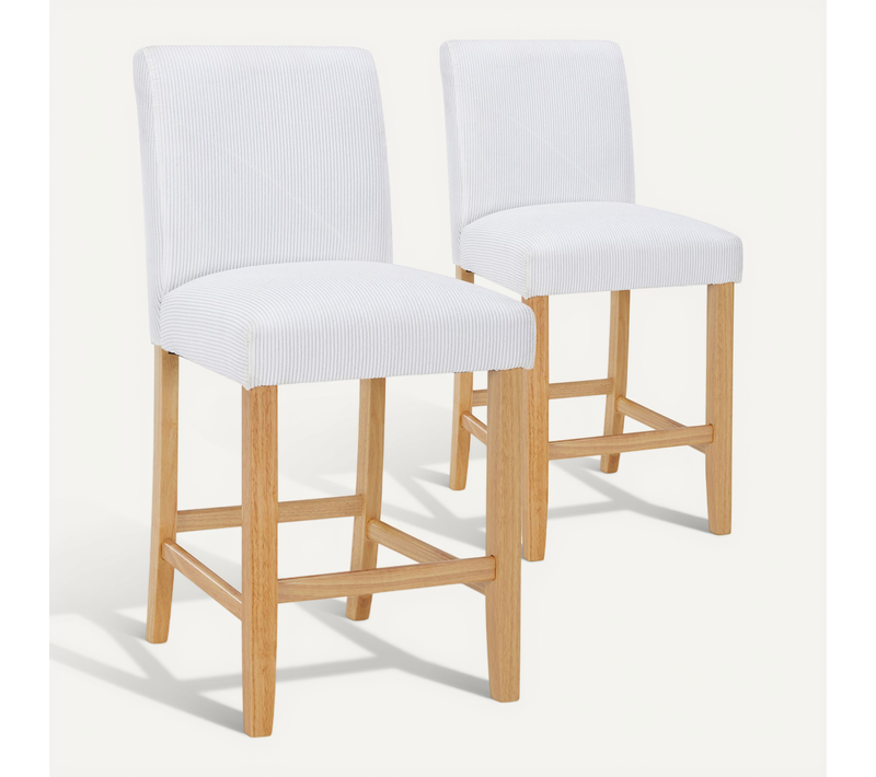 Lot De 2 Chaises De Bar En Bois Rosie Velours Côtelé Blanc - H65cm