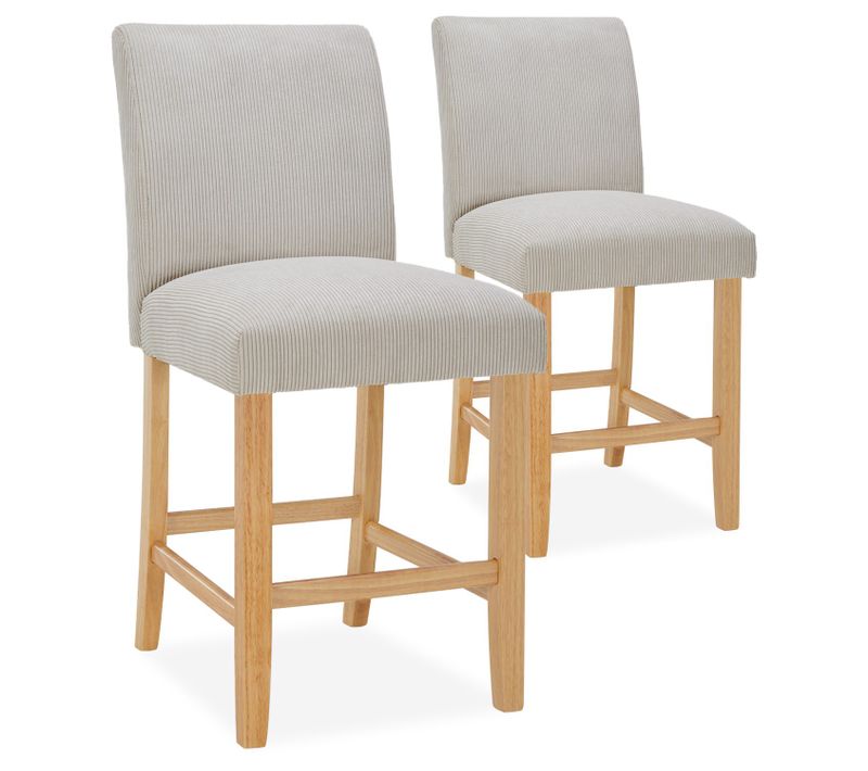 Lot De 2 Chaises De Bar En Bois Rosie Velours Côtelé Beige - H65cm