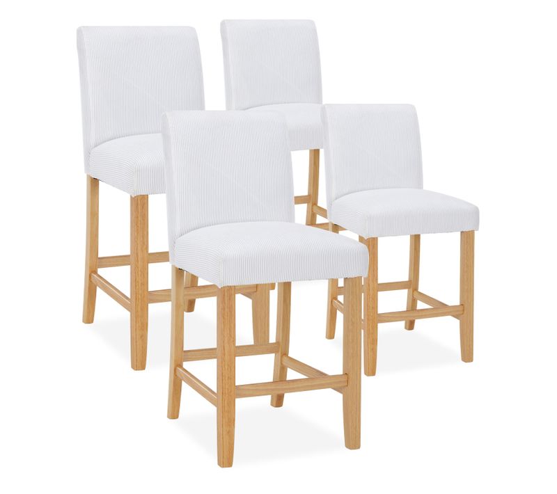 Lot de 4 chaises de bar en bois Rosie velours côtelé Blanc - H65cm