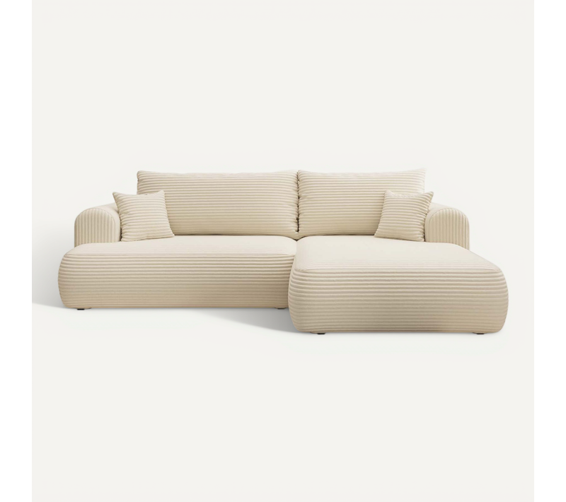 Canapé D'angle Droit Convertible Velaro Velours Côtelé Beige