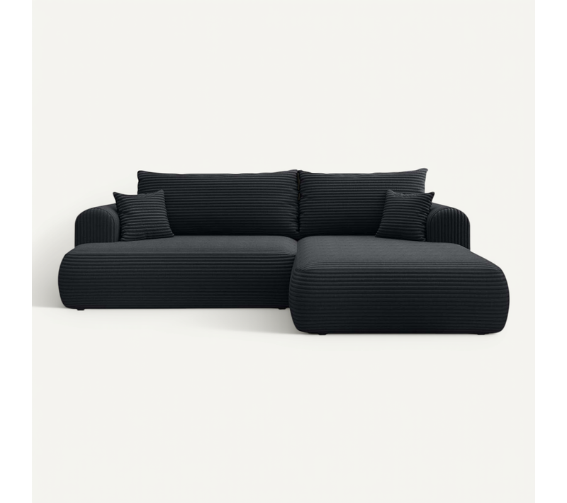 Canapé D'angle Droit Convertible Velaro Velours Côtelé Noir