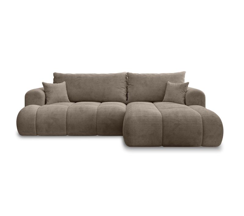 Canapé D'angle Droit Convertible Basile Velours Côtelé Taupe