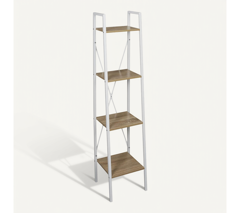 Lieta - Etagère Colonne à 4 Niveaux Bois Et Métal Blanc