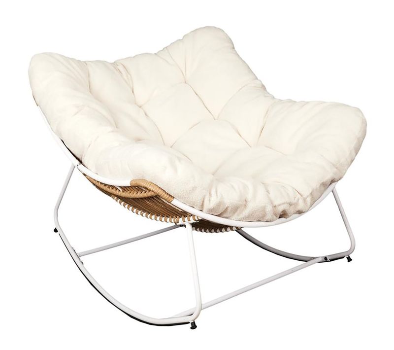 Fauteuil à Bascule Blanc Avec Assise Capitonnée Et Bouclettes - Merida