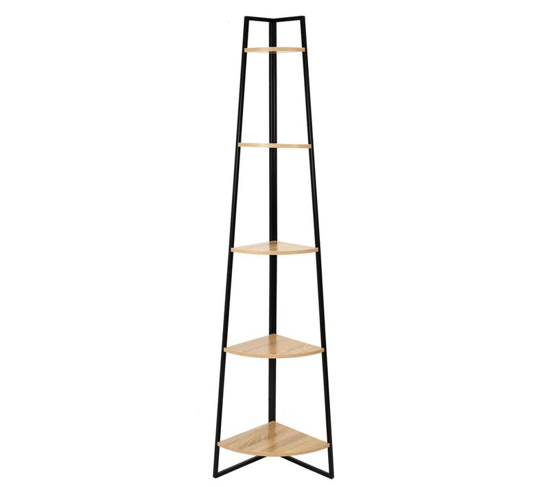 Etagère D'angle Métal Noir Plateau Imitation Bois - Danga