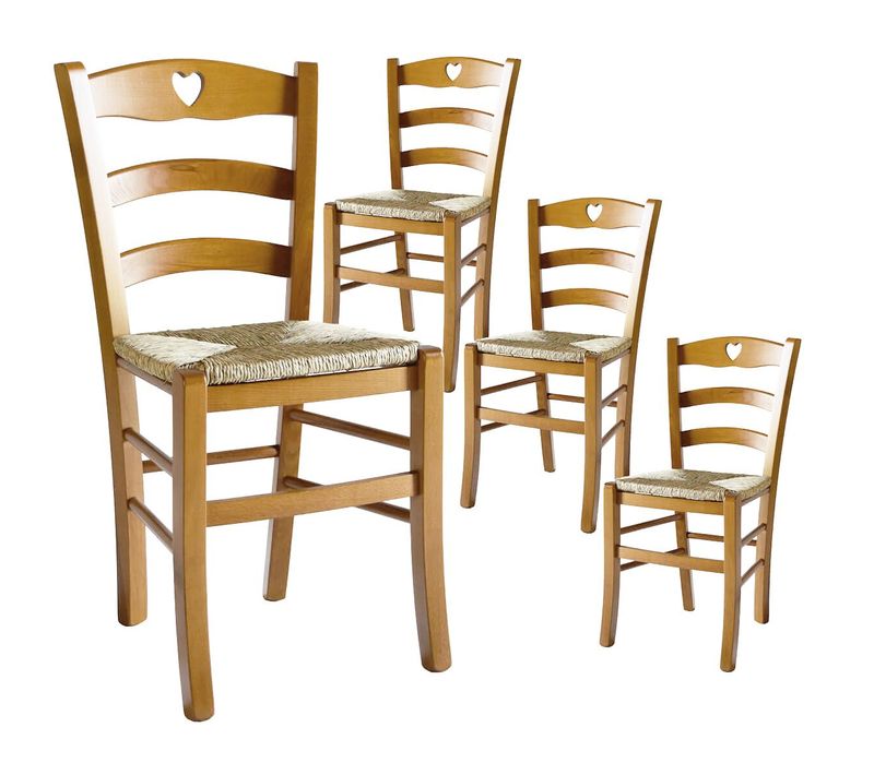 Lot De 4 Chaises Teinté Chêne Et Assises En Paille - Naples
