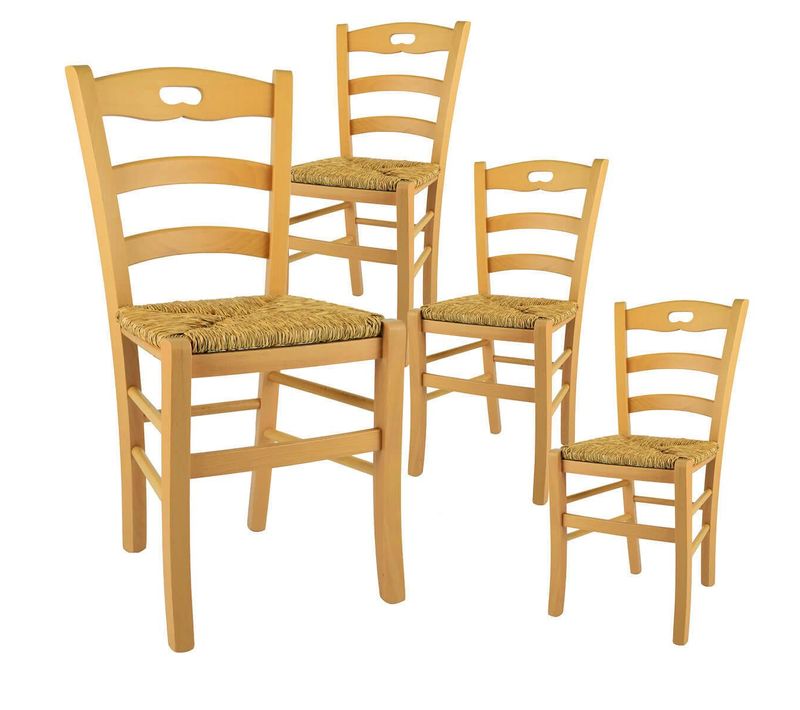 Lot De 4 Chaises Naturelles Et Assises En Paille - Suzy