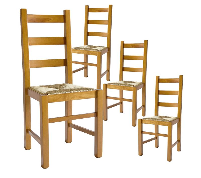 Lot De 4 Chaises Teinté Chêne Et Assises En Paille - Orta