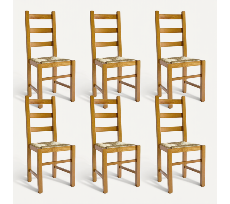 Orta - Lot De 6 Chaises Teinté Chêne Et Assises En Paille