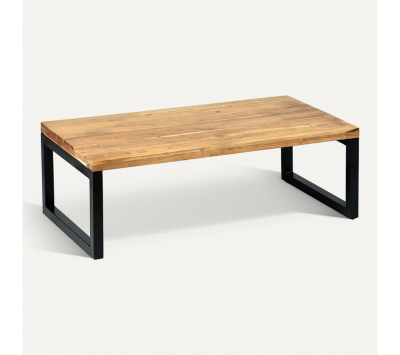 Bowna - Table Basse En Acacia Massif Et Métal Noir