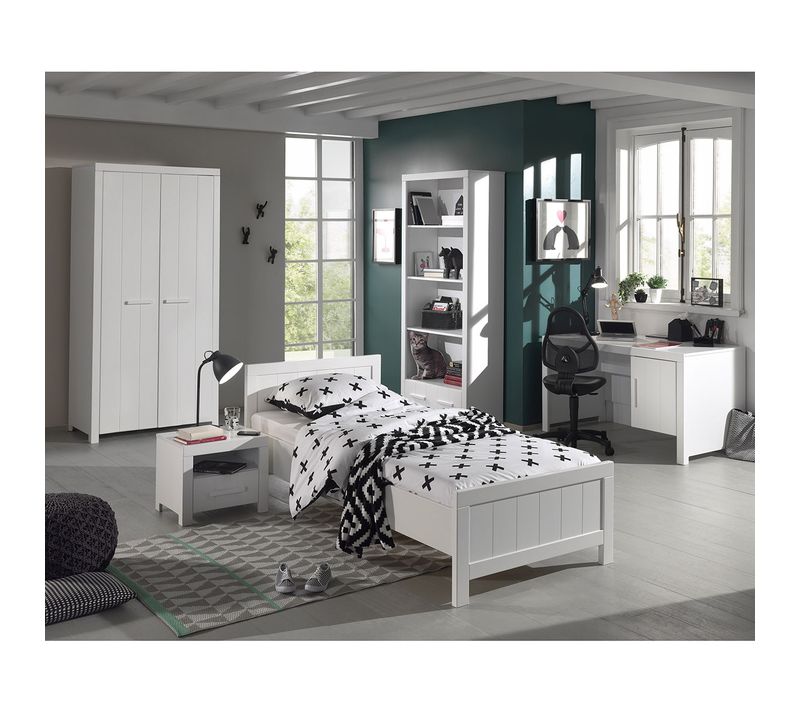 Lit 90x200cm + Chevet + Armoire 2p + Pack Bureau - Gaston