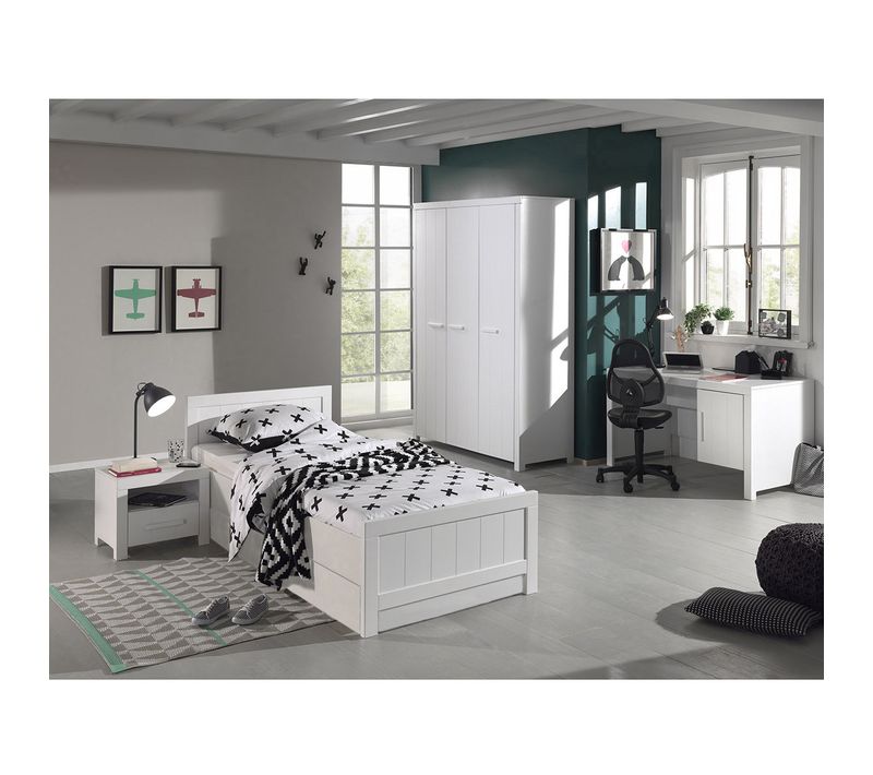 Chambre 90x200cm + Armoire 3p + Bureau - Gaston