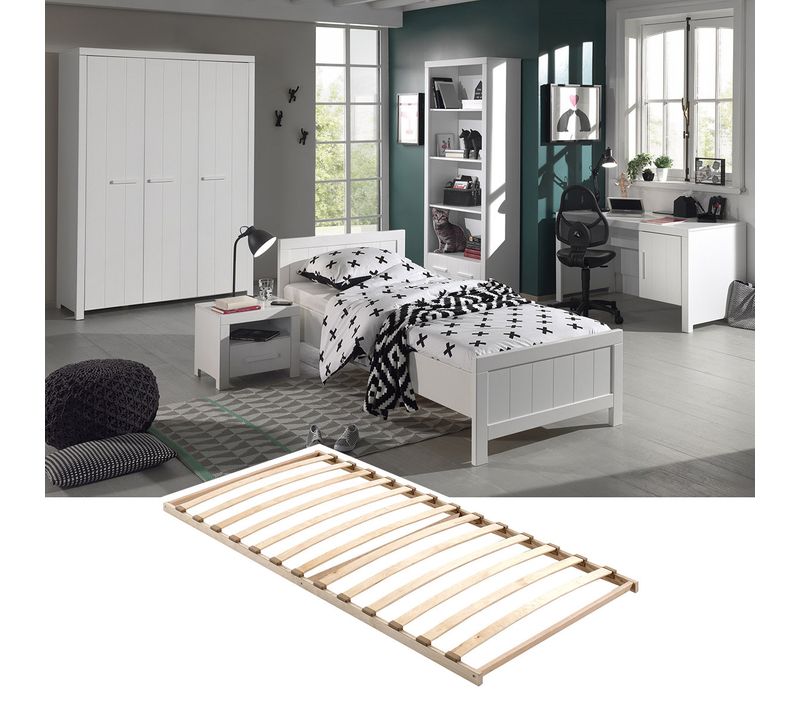 Lit 90x200cm + Sommier + Chevet + Armoire 3p + Pack Bureau - Gaston