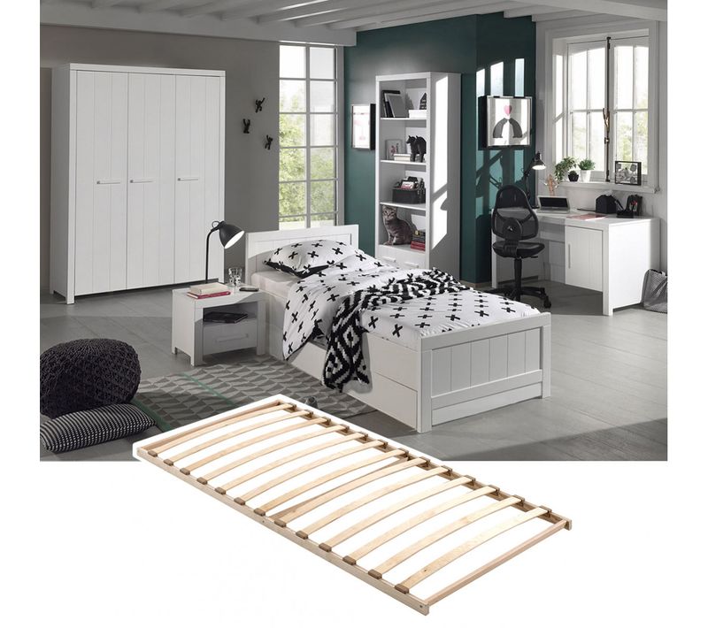 Gaston - Chambre 90x200cm + Sommier + Armoire 3p + Pack Bureau