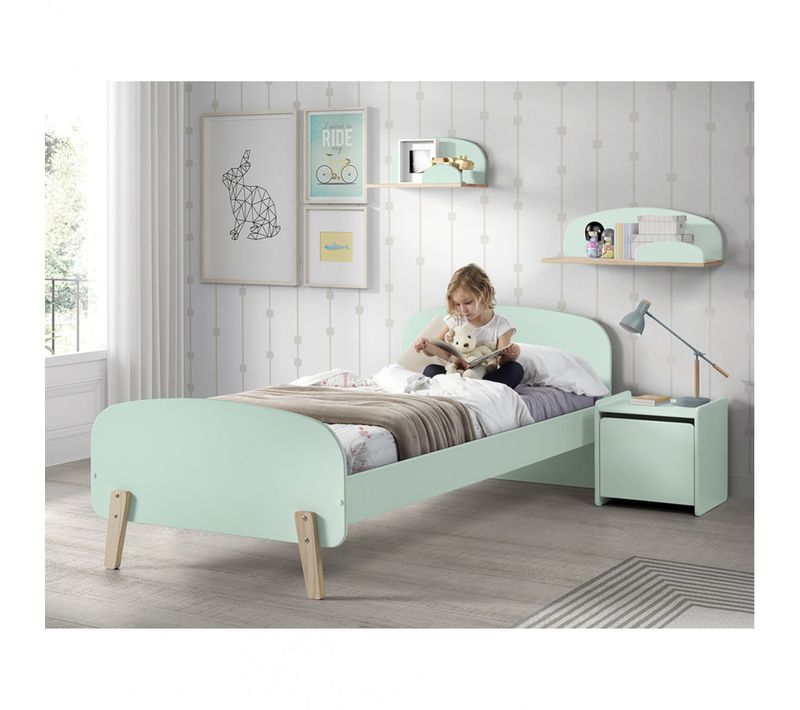 Lit 90x200cm + Chevet + 2 Etagères Murales - Bodhi Mint