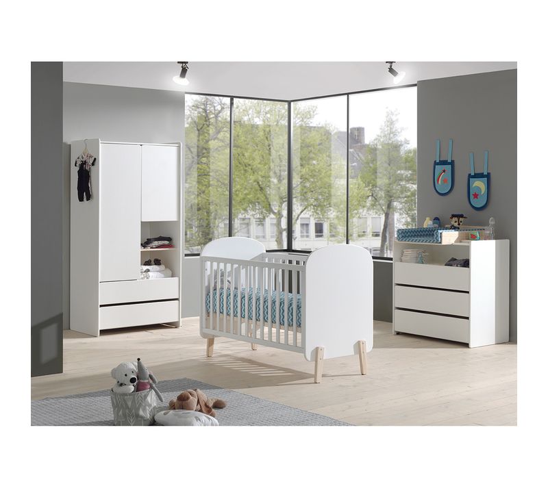 Lit Bébé 60x120cm + Pack Commode + Armoire 2p - Bodhi White