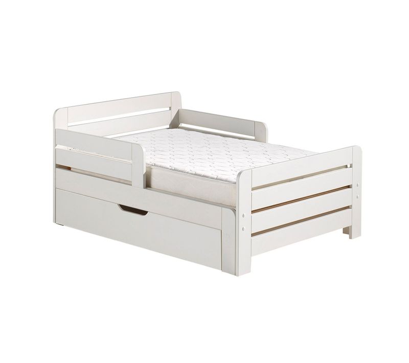 Lit Evolutif Blanc + Tiroir + Matelas Réglable 90x140/200cm - Themis