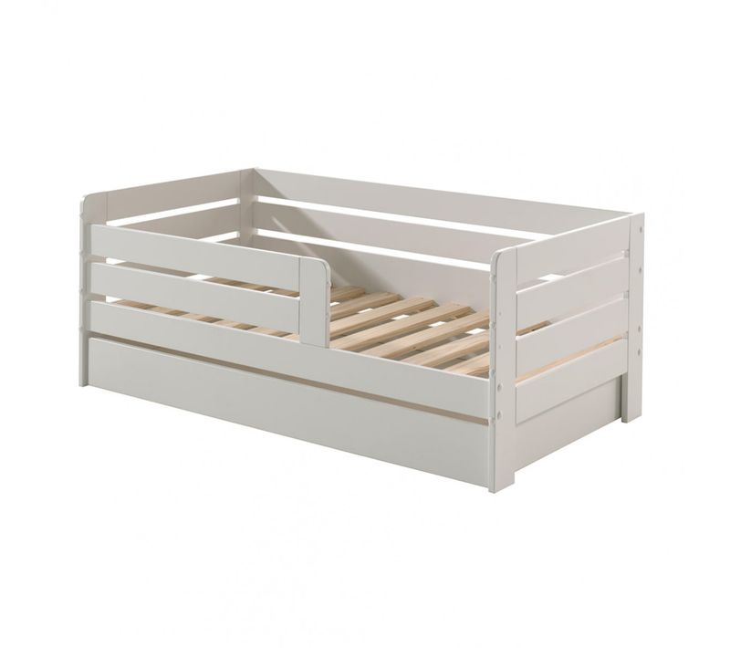 Lit Junior 70x140cm Blanc Barrières Horizontales + Tiroir - Scope