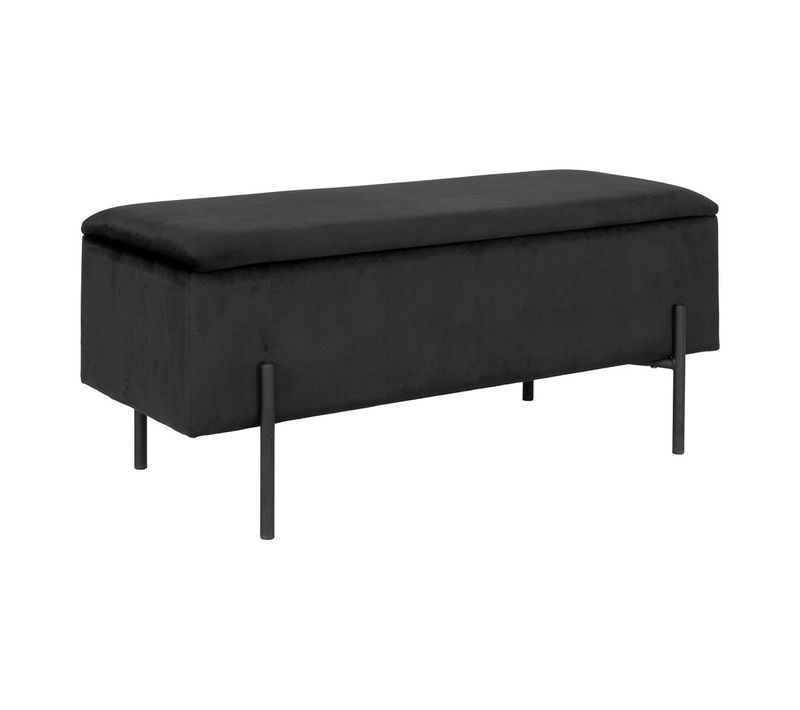 Banc-coffre Velours Noir Pieds Métal - Blaire