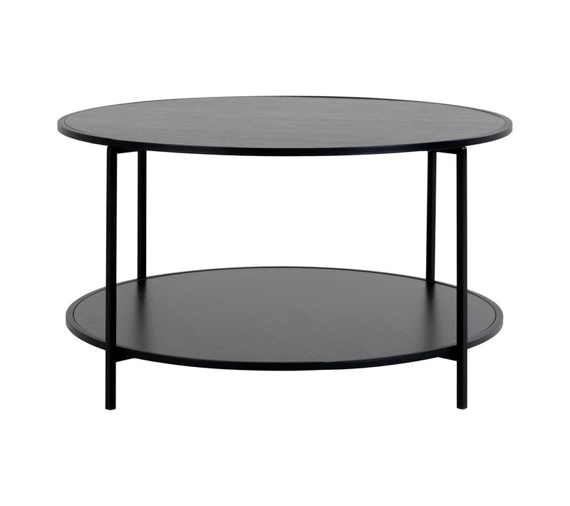 Table Basse Ronde Acier Et Effet Bois Noir - Harald