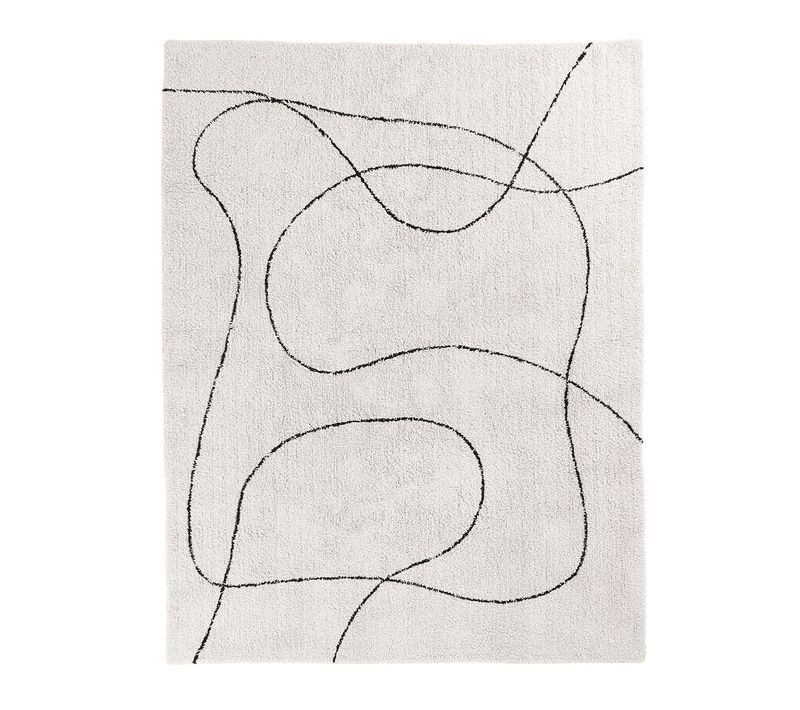 Tapis 160x230cm 100% Coton Crème Lignes Noires - Lazza