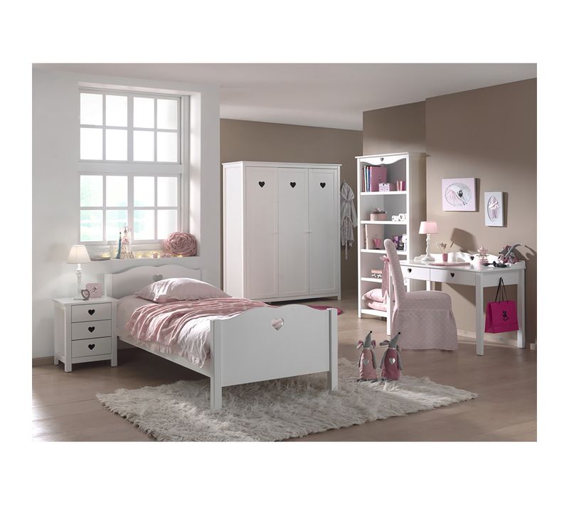 Lit 90x200cm + Chevet + Armoire 3p + Pack Bureau - Milady