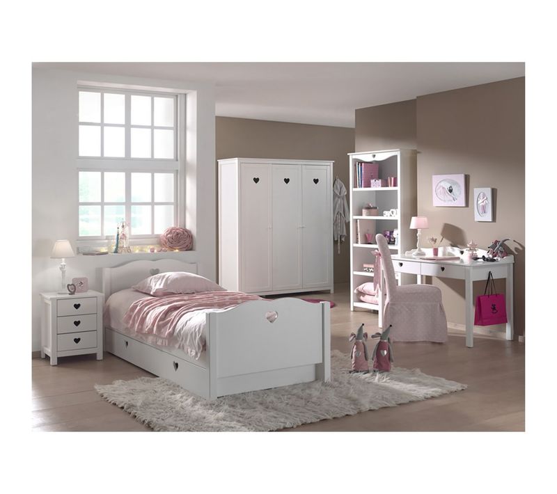 Chambre 90x200cm + Chevet + Armoire 3p + Pack Bureau - Milady