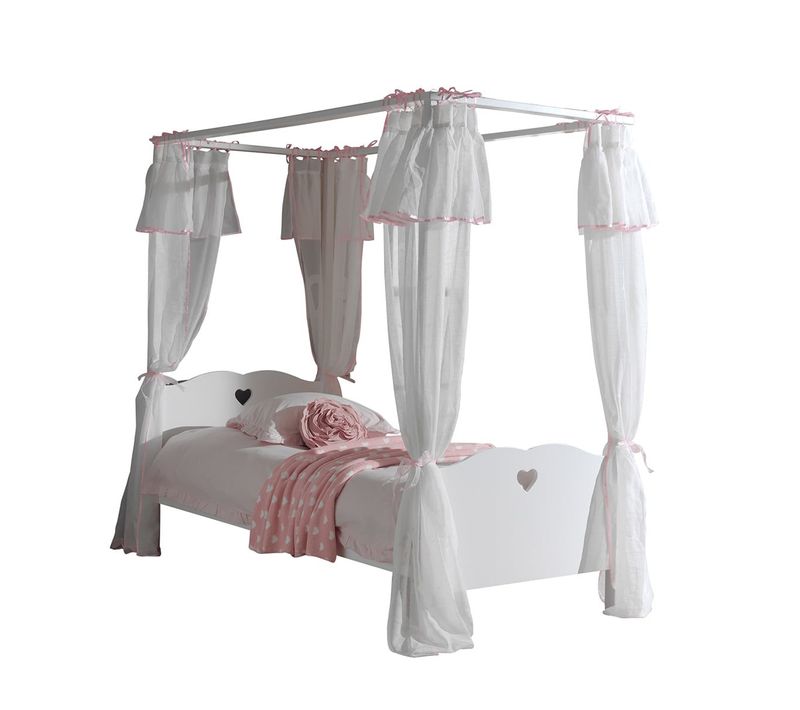 Lit à Baldaquin 90x200cm Blanc Avec Rideaux - Milady