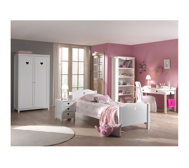 Lit 90x200cm Avec Sommier + Chevet + Armoire 2p + Pack Bureau - Milady