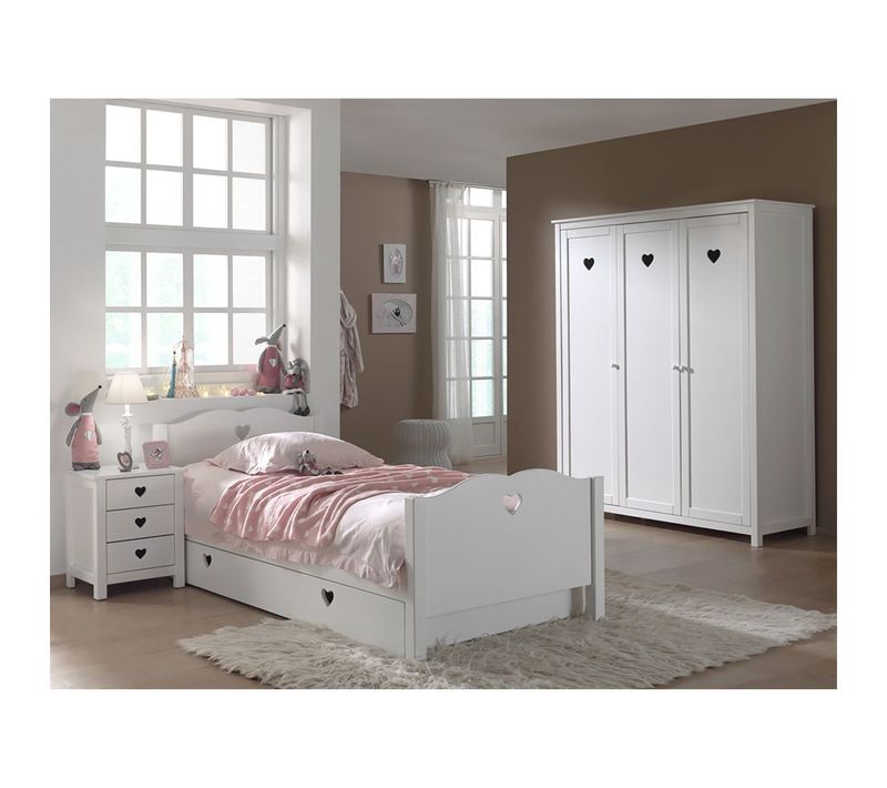 Chambre 90x200cm Avec Sommier + Armoire 3 Portes - Milady