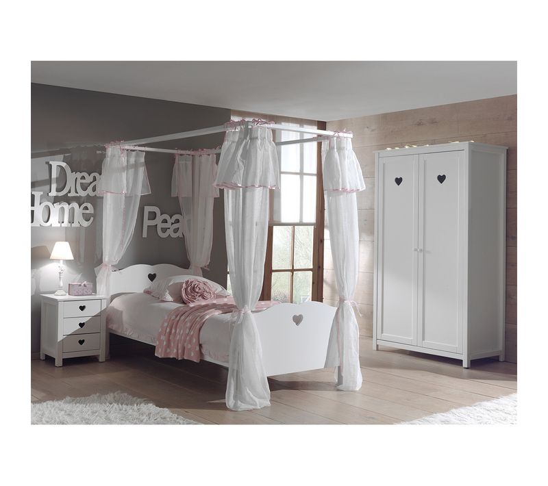 Chambre Avec Lit à Baldaquin 90x200cm + Sommier + Armoire 2p - Milady