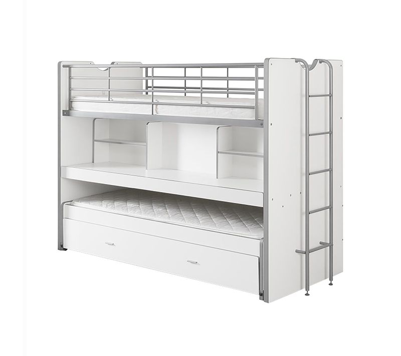 Lits Superposés Gigognes 90x200cm Blanc + Bureau Coulissant - Baymax