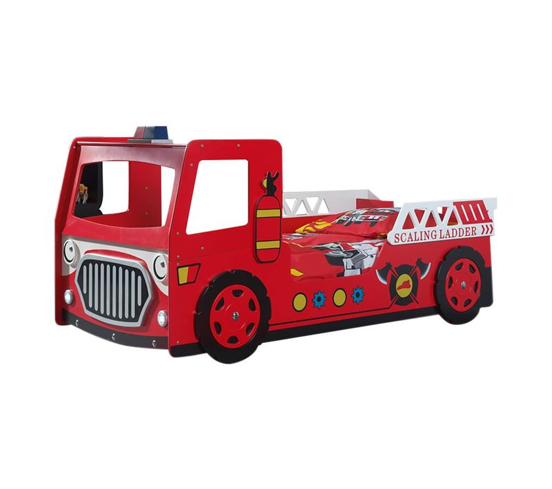Lit Camion De Pompier 90x200cm Rouge Avec LEDs - Fireman