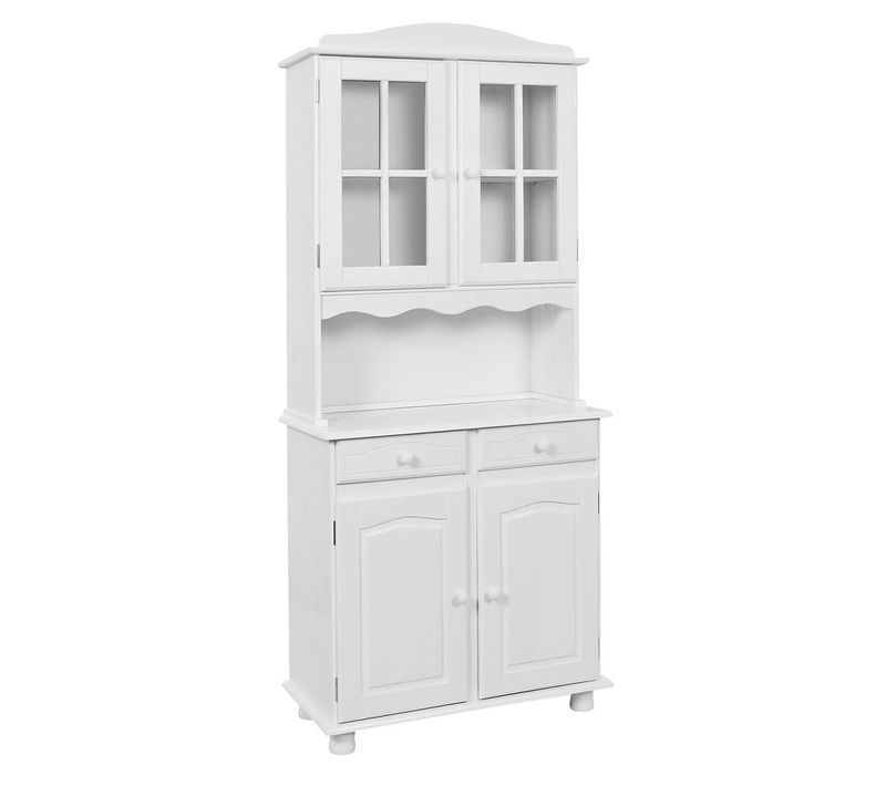 Buffet Vaisselier 4 Portes 2 Tiroirs Bois Massif Vernis Blanc - Laurie